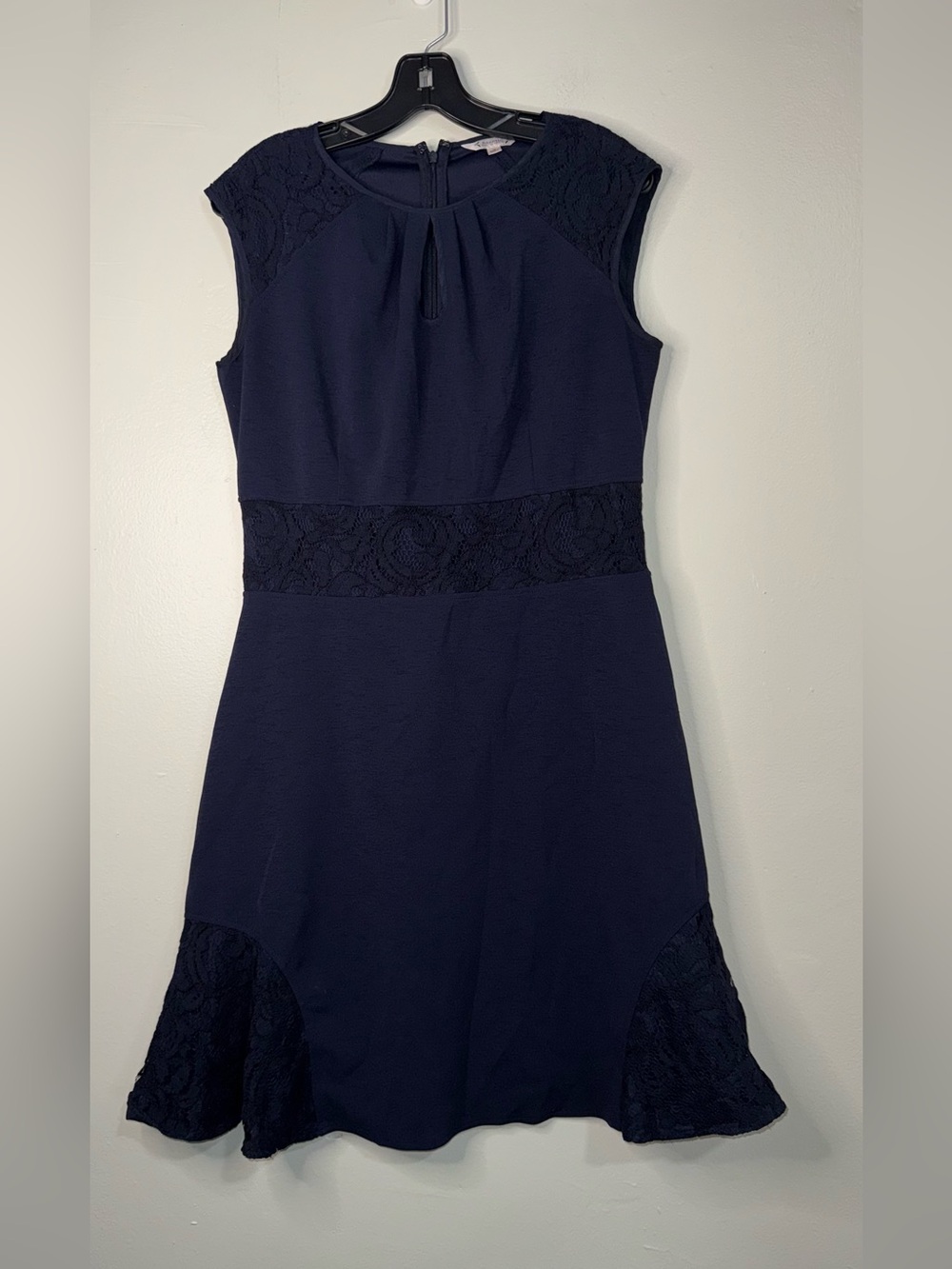 Nanette Lepore Navy Lace-Accent Midi Dress